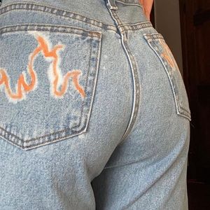 Custom Painted Flame/fire Denim Jeans🔥